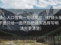 糖心入口官网一句话到位：盯镜头是不是只给一面然后把镜头选择写明（读完更清楚）